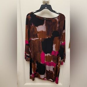 Alfani Tunic Blouse Fringe Sleeves Multicolor Abstract 2X